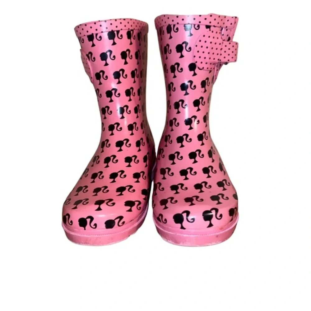 Barbie Girls‎ Pink Rain Boots Size S 9/10 Black Silhouette Print Waterproof